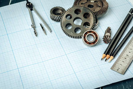 Car engineering tools top view on graph paperの写真素材