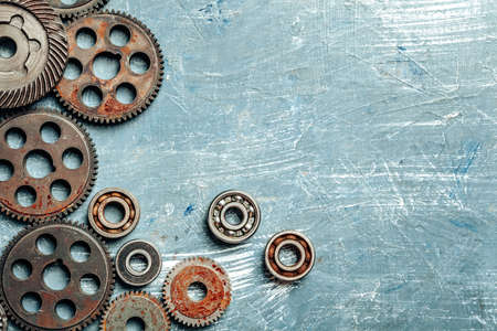 Top view of old rusty car parts