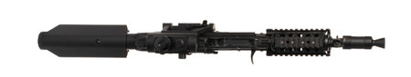 Military toy airsoft rifle isolated on white background