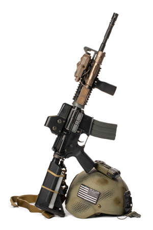 Military toy airsoft rifle isolated on white background