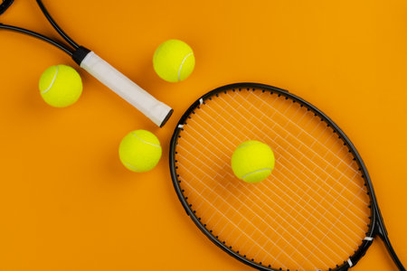 Tennis player sport equipment. Tennis racket and ball