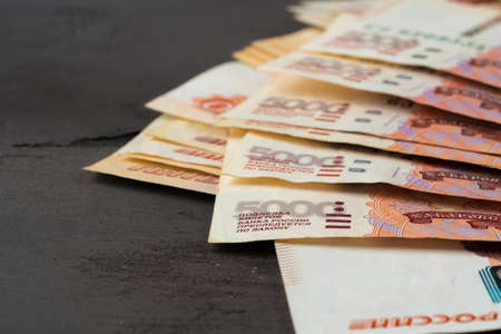 Close-up photo of Russian rubles. Finance and business conceptの写真素材
