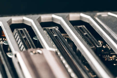 Close up of a electronic circuit board with processorの写真素材