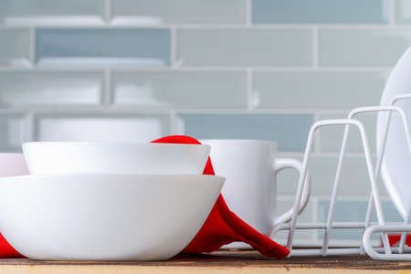 Various kitchen ware on a kitchen counter