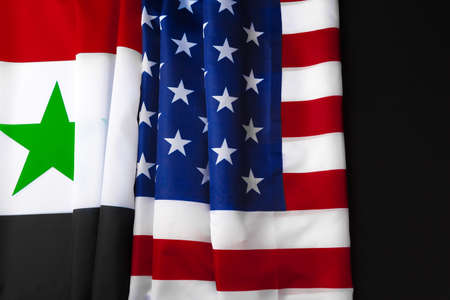 Flag of Syria and flag of United States of America together