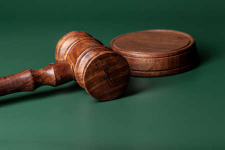 Wooden judges gavel on table close upの写真素材