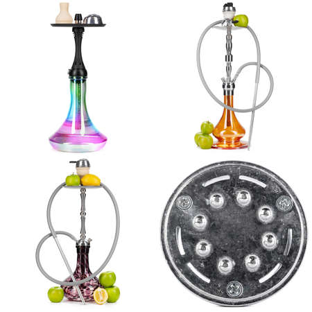 Collage of hookah isolated on a white background