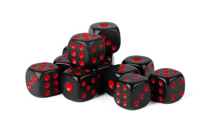 Stacked play dice isolated on white backgroundの写真素材