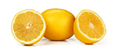 Chopped lemon fruit isolated on white backgroundの写真素材