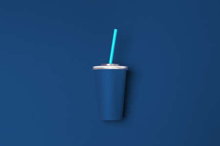 Take away cup on classic blue background top viewの写真素材