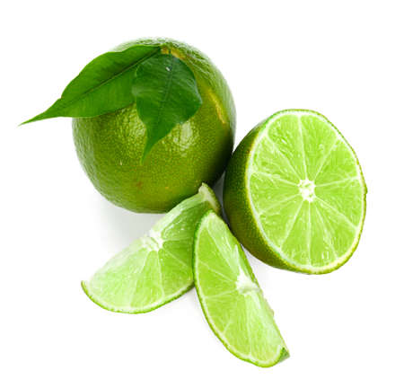 Chopped lime fruit isolated on white background