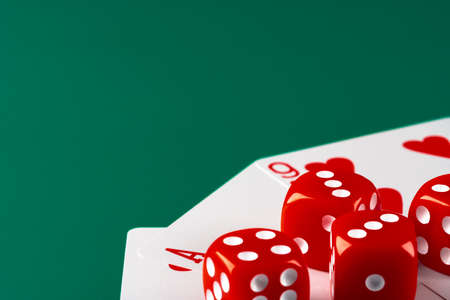Playing cards with red dice. Casino and gambling conceptの写真素材