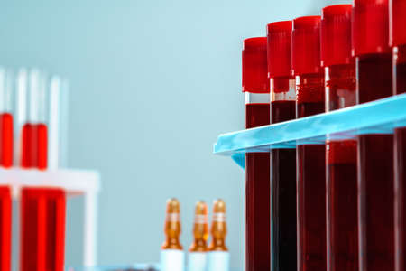 Blood sample tubes medical equipment close upの写真素材