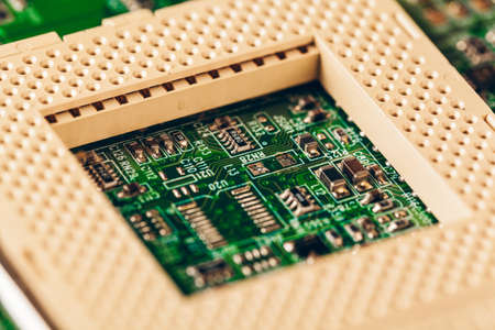 Computer electronic circuit board with processor close upの写真素材