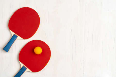 Equipment. Two rackets and ball, top viewの写真素材