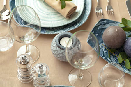 Table setting in restaurant with stylish decorations