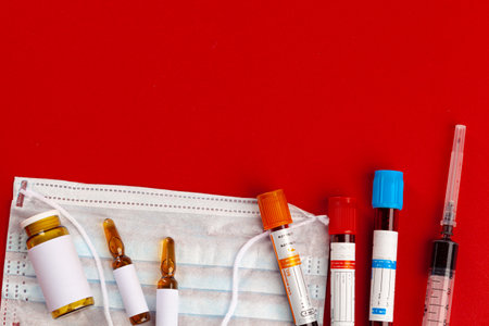 Protective mask with test tubes. Coronavirus outbreak conceptの写真素材