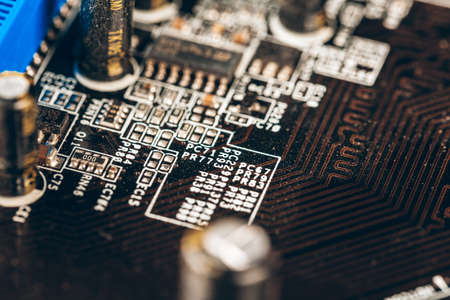 Close up of a electronic circuit board with processor
