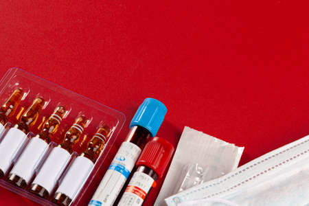 Protective mask with test tubes. Coronavirus outbreak concept
