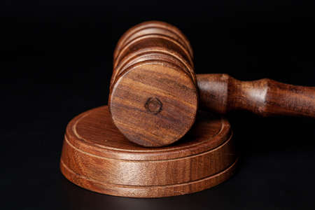 Wooden judges gavel on table close upの写真素材