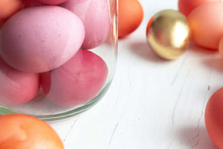Still life photo of lots of colourful Easter eggs