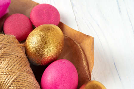 Still life photo of lots of colourful Easter eggs