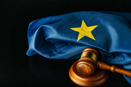 Gavel and european union flag on black backgroundの写真素材