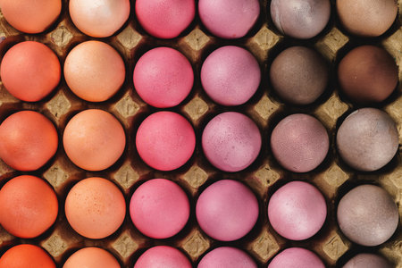 Traditional Christian eastertime, painted eggs in egg box.の写真素材