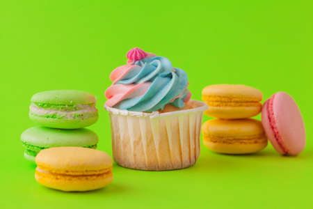 Set of various fondant cupcakes ready to be eaten - bright and colorful setの写真素材