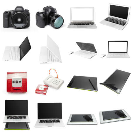 set of electronic object isolated on white backgroundの写真素材