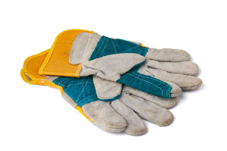 Pair of work gloves isolated on white background, close upの写真素材