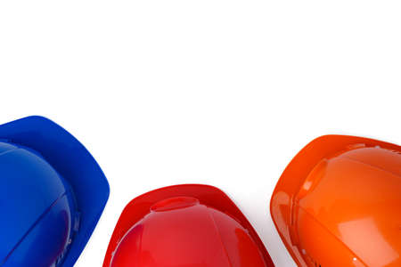 Plastic builder hardhat isolated on white backgroundの写真素材