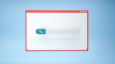 Web browser window with searching or finding button. 3D rendering.