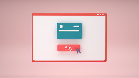 Online shopping concept with browser window and buy button. 3D renderの写真素材