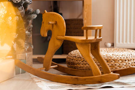 Cute vintage classic rocking horse chair for childrenの写真素材