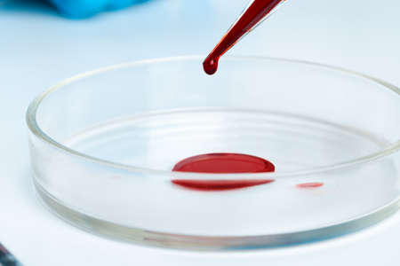 Glass dropper and Petri dish on laboratory table