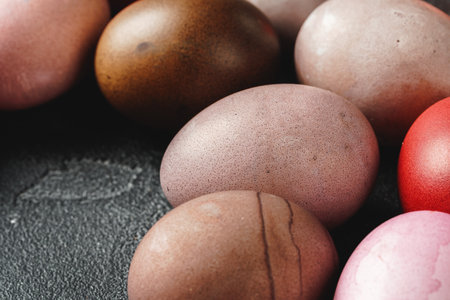 Easter eggs on a dark backgroundの写真素材