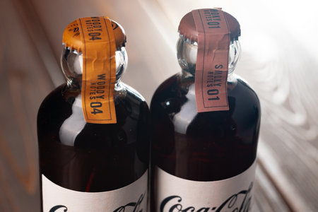 KRASNODAR, RUSSIA - OCTOBER 12, 2020: Glass bottles of Coca-Cola Signature Mixers, close upのeditorial素材