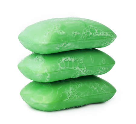 Front view of soap bars isolated on white backgroundの写真素材