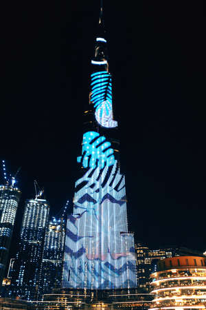 DUBAI, UAE - MARCH 15,2021: Burj Khalifa skyscraper in the night, Dubaiのeditorial素材