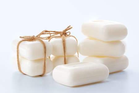 White soap bars isolated on white backgroundの写真素材