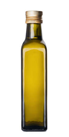 Olive oil bottle isolated on white backgroundの写真素材