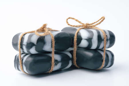 Stack of soap bars on white backgroundの写真素材