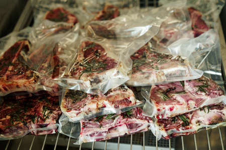 Fresh raw good quality meat on counter in Butcher shopの写真素材
