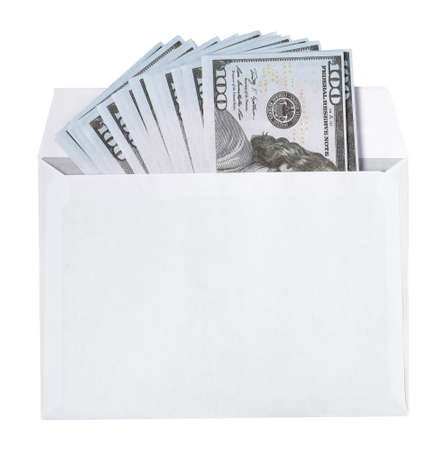 new mail envelope with dollars inside isolated on white background.の写真素材