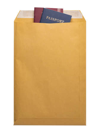 Brown envelope front and back isolated on white background. Letter top view.