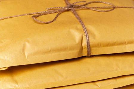 Close up shot of stack of padded mailing envelopesの写真素材