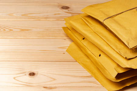 Close up shot of stack of padded mailing envelopesの写真素材