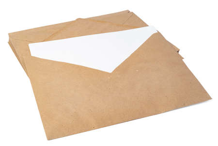 Brown craft envelope isolated on white backgroundの写真素材