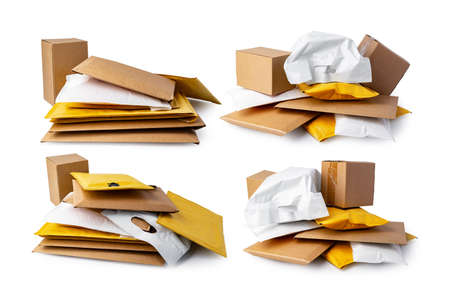 Stack of envelopes on white background